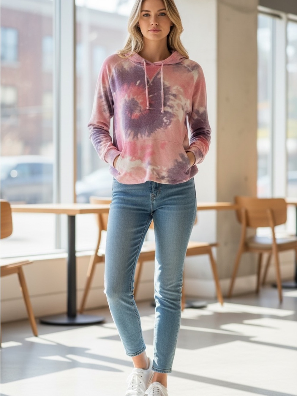 PINK Victoria's Secret Pink & Purple Tie-Dye Hooded Sweatshirt